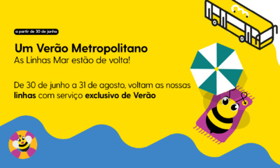 cartaz decorativo acerca das linhas mar, com a mascote zume na praia